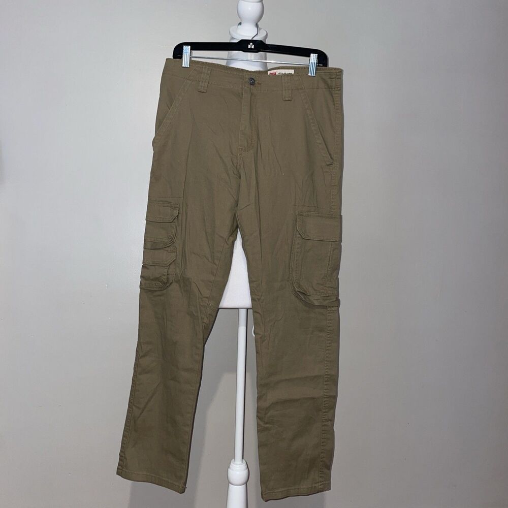 Wrangler Mens Cargo Pants 32x30 Khaki Tan Regular Taper Stretch Utility Workwear